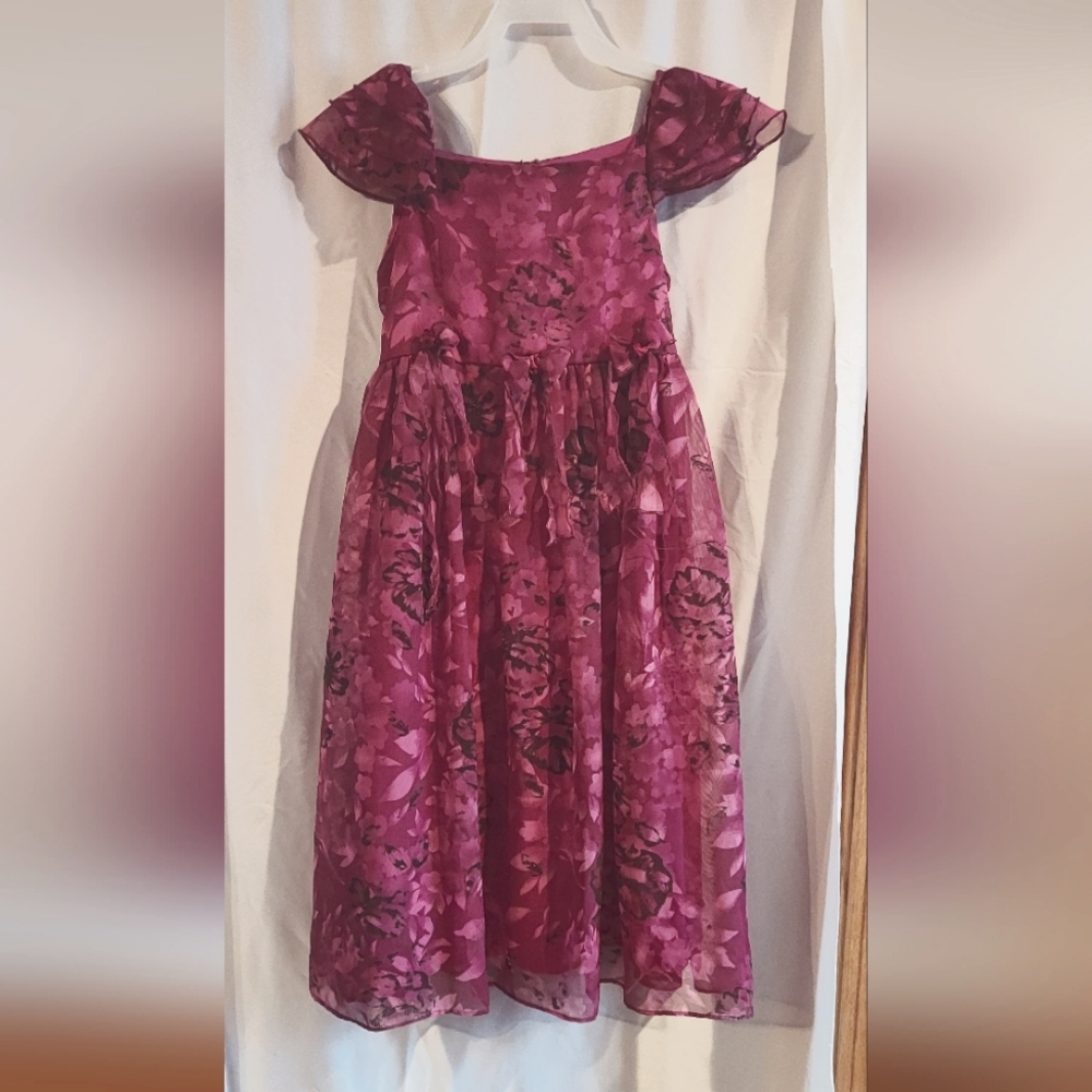 Girls Burgundy Floral Dress